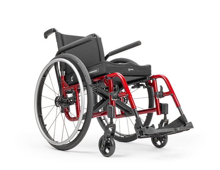 Catalyst 5 Manual Wheelchair with red tubing and a black seat.