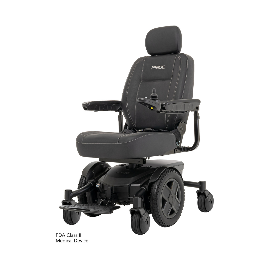 Jazzy EVO 613 left facing Jazzy® EVO 613 power wheelchair in black, facing left.