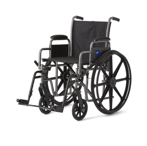 Medline K1 Manual Wheelchair with black nylon upholstery.