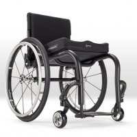 Black Ki Mobility Rogue lightweight manual wheelchair, with large wheels and tubing. thumbnail
