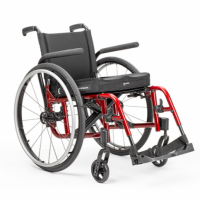 Side view of the Catalyst 5 Manual Wheelchair with red tubing and a black seat. thumbnail