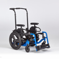 Side view of the Focus CR wheelchair, with blue tubing and a black seat. thumbnail